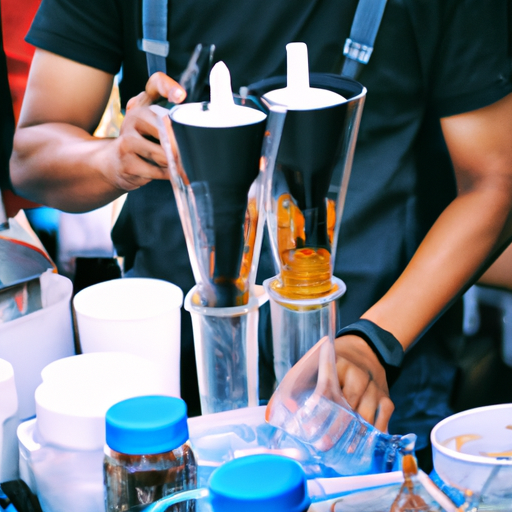 3. דוכן קפה שוקק בצד הרחוב בבנגקוק, עם בריסטה שמכין קפה קר במיומנות.